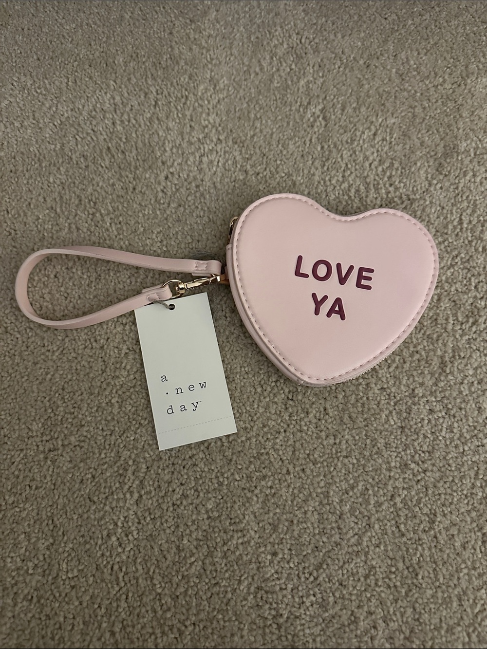 A New Day Pink Heart Wristlet with 'LOVE YA' Lettering - Brand New